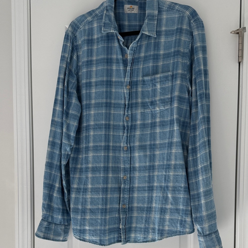 Marine Layer Light Blue Plaid Casual Shirt